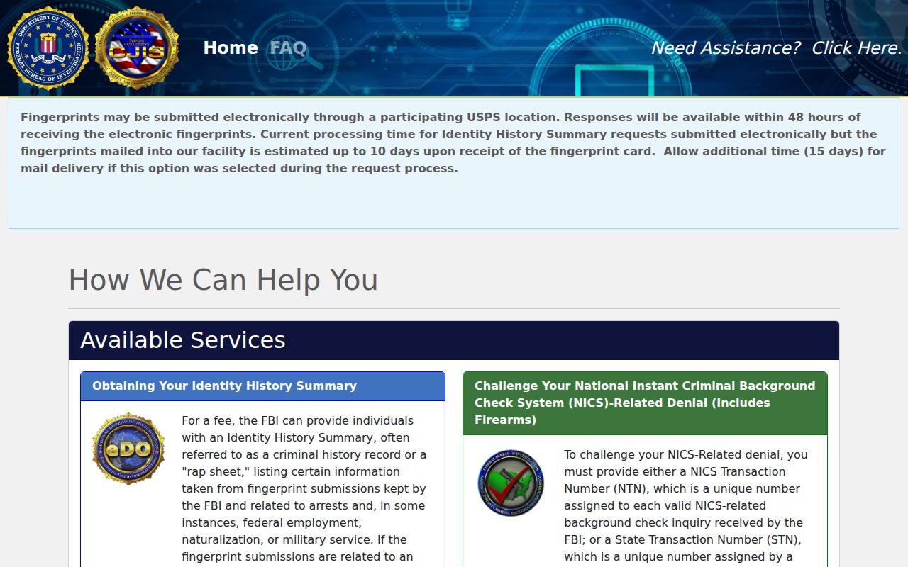 FBI identity history self-review related to Bent County arrest records