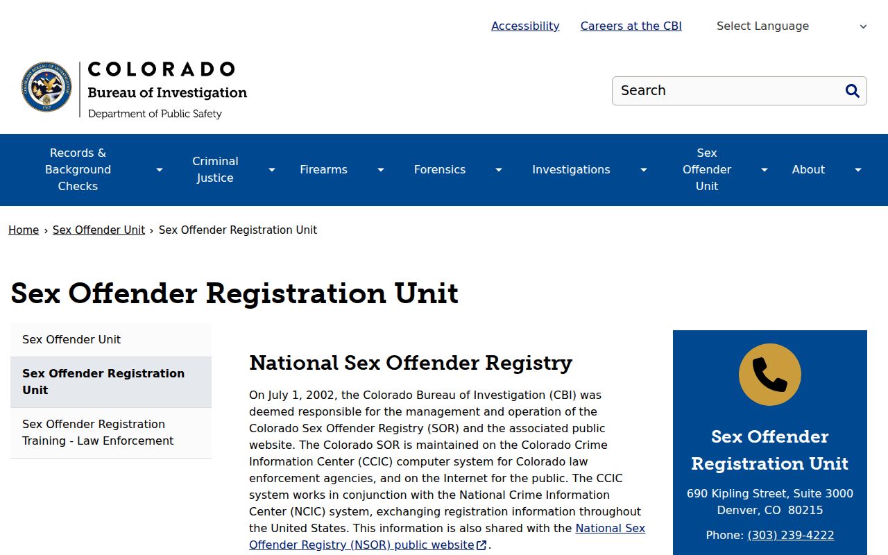 Bent County sex offender registry categories and request instructions